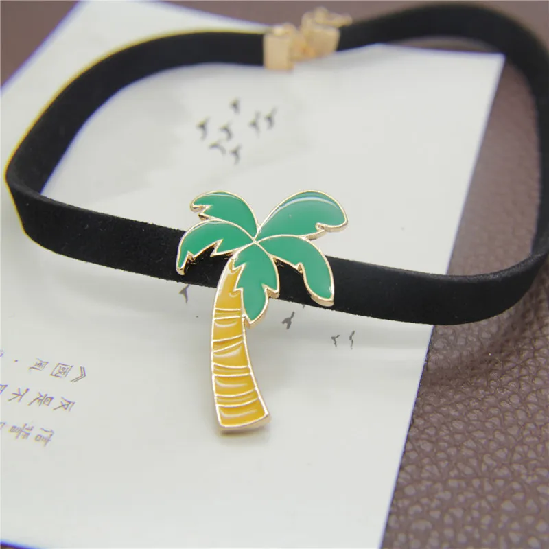 New Fashion Women Girls Cute Funny Flamingo Coconut Tree Cactus Sunflower Chips Pendants and Necklaces Leather Choker | Украшения и