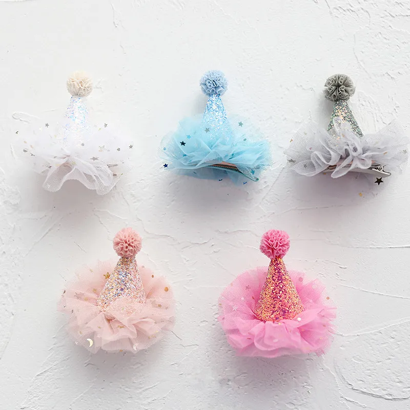 Бутик 10 шт. модная Милая шапка с помпонами заколки для волос однотонный Блестящий