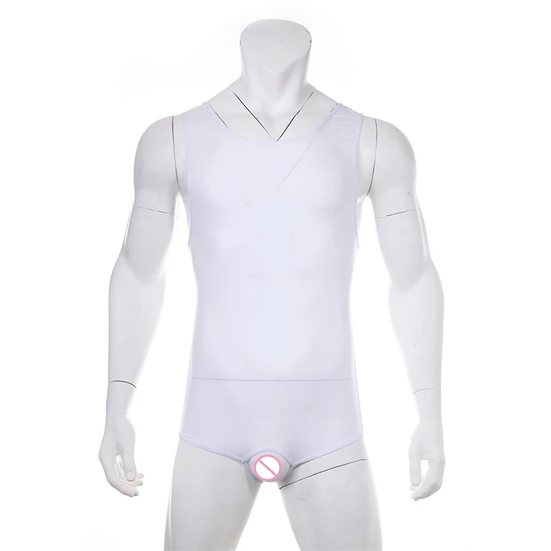 Sexy Men Undershirt Backless Bodysuit Open Crotch Gay Underwear Erotic Lingerie One Piece Singlet Wrestling Leotard - Цвет: white