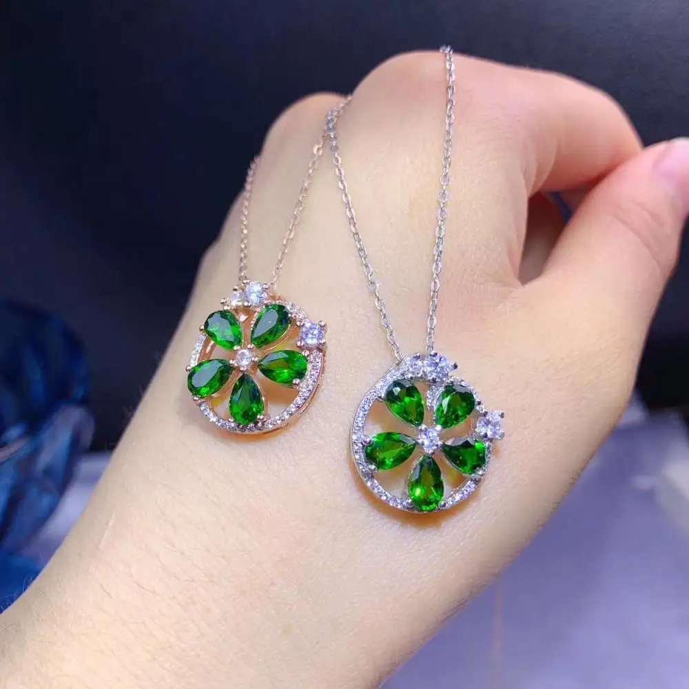 

New Style Clear Green Diopside Gemstone Necklace for Women Jewelry Natural Gem Real 925 Silver Girl Date Gift