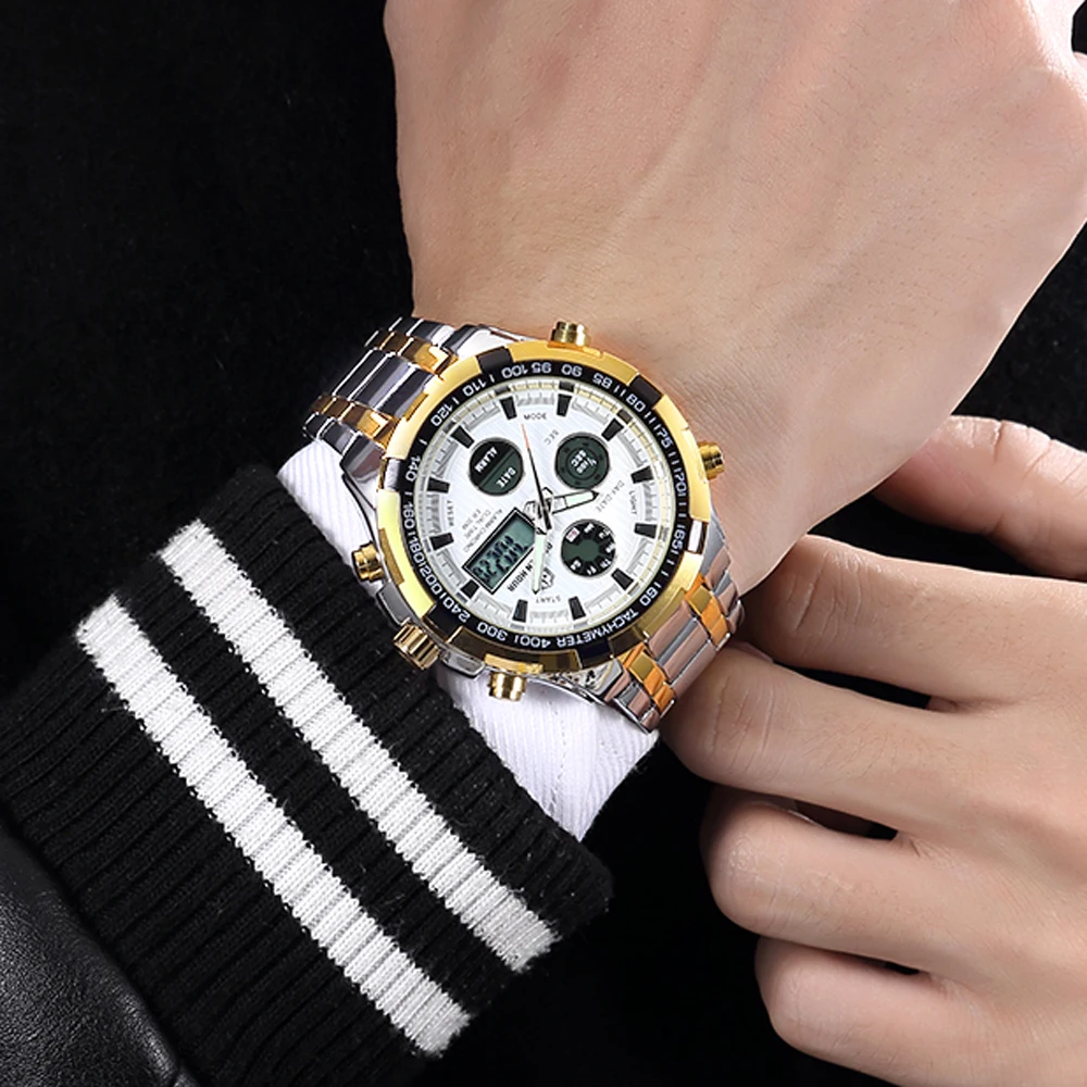 Мужские кварцевые часы Reloj Hombre GOLDENHOUR цифровые автоматические армейские