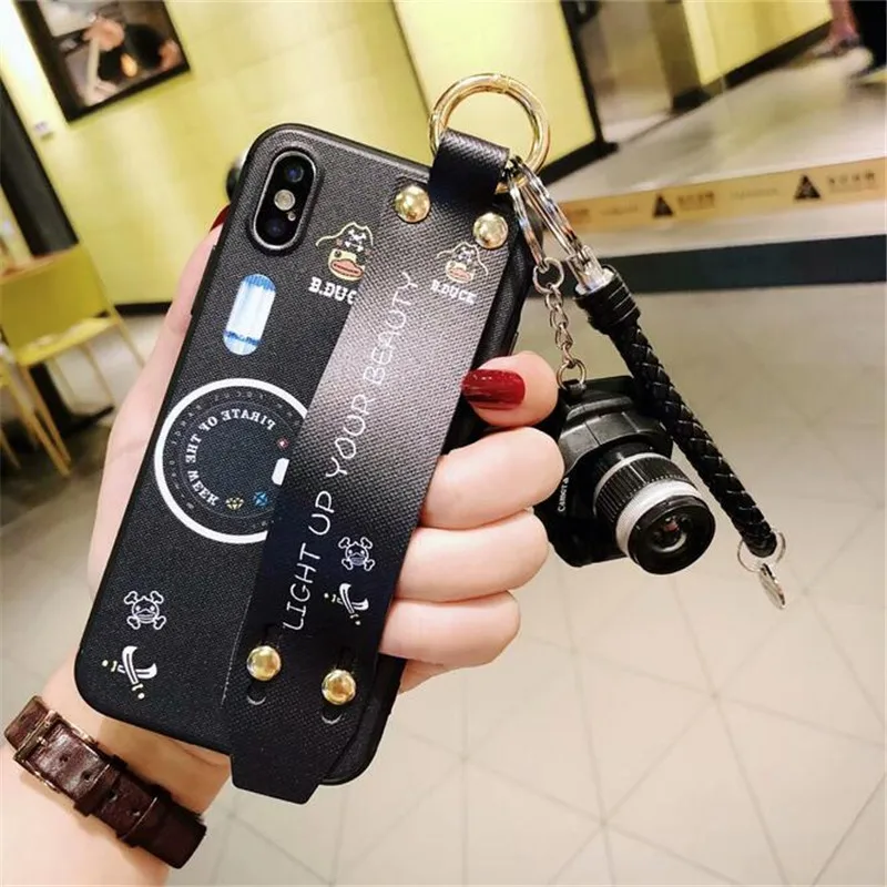 Luxury Retro 3D Stand Camera Phone Case For iphone X 10 6 6s 7 8 6plus 7plus 8plus Bling Soft TPU Cover with Lanyard |