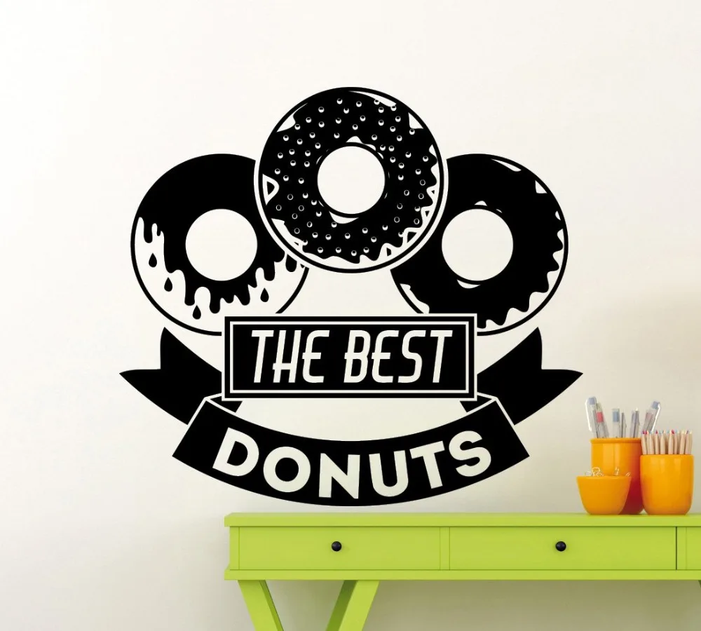 The Best Donuts Wall Sticker Quote Bakery Bakeshop Kitchen Cafe Decor Vinyl Decal Home Room Interior Decoration Wallpaper D586