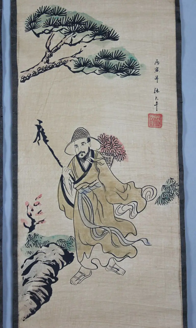 

Traditional Chinese painting landscape paintings of people sitting room hangs a picture four screen Four old man.