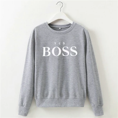 Manubeau женские толстовки Yes Boss с буквенным принтом с длинным рукавом и круглым вырезом Толстовка пуловер Топы весна осень Femme Толстовка - Цвет: Серый