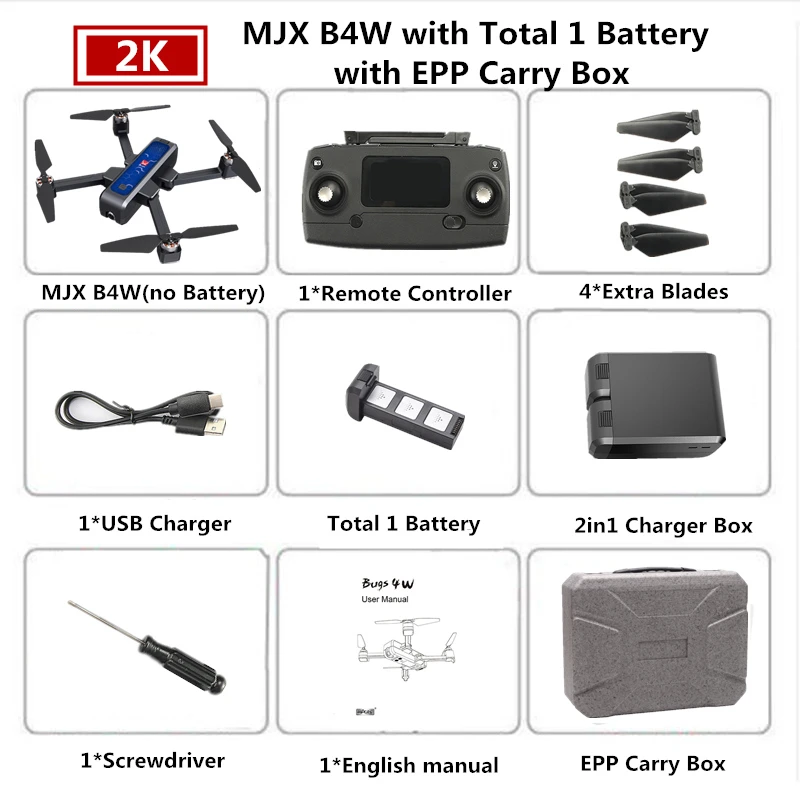 Blue 1B EPP Box MJX Bugs 4W B4W 5G Дрон GPS с Wi-Fi 2K HD камера Анти-встряхивание 1,6 км 25 минут Fly Time оптический поток Квадрокоптер-Дрон VS F11 - Цвет: Blue 1B EPP Box
