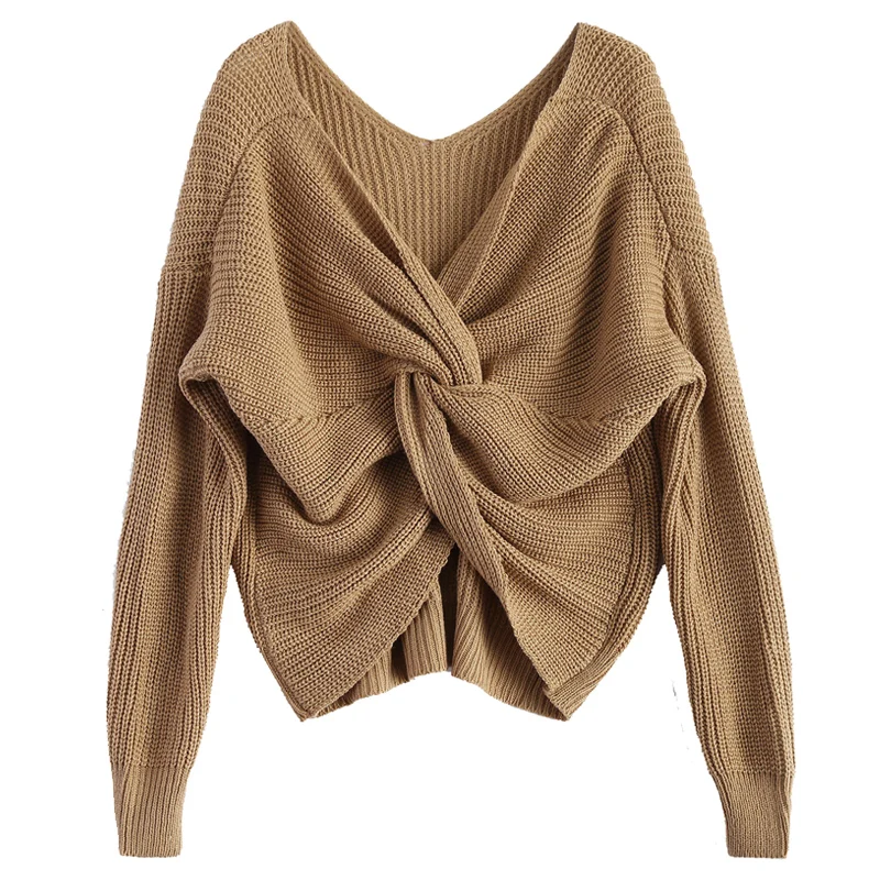 Pzlcxh 2018 New Women Loose V-neck Halter Pullover Sweaters European Irregular Cross Back Knit Wear Fashion Solid Sweater ZB013 | Женская