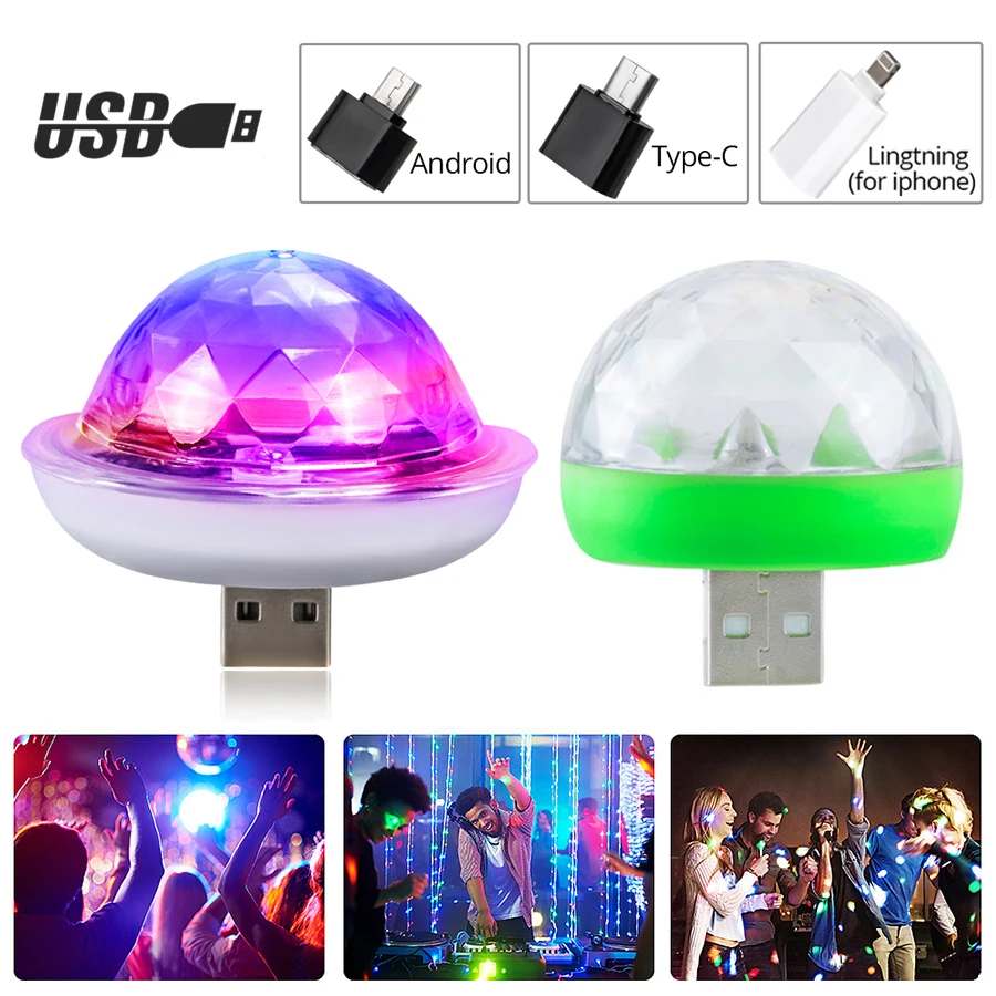 EeeToo USB диско шар свет LED Портативный звук Вечеринка огни DC 5V кристалл магический