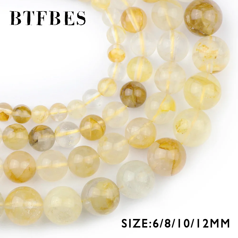 BTFBES Natural Yellow Quartz Crystal Hong Kong Imports Stone 6 8 10 12MM Round Loose Bead For Jewelry Bracelet Making DIY | Украшения и