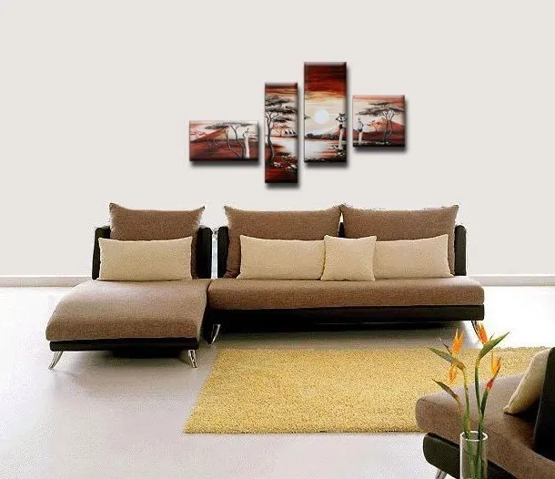 hand-painted wall Colorful Africa autumn sunrise home decoration abstract Landscape oil painting on canvas 4pcs/set mixorde | Дом и сад