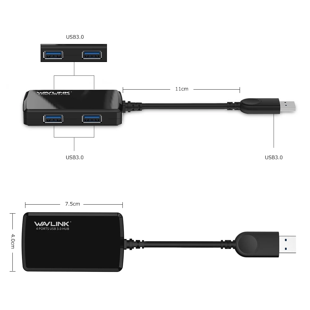 Wavlink мини Портативный 4-Порты и разъёмы usb3.0 Супер Скорость USB HUB адаптер до 5 Гбит/с