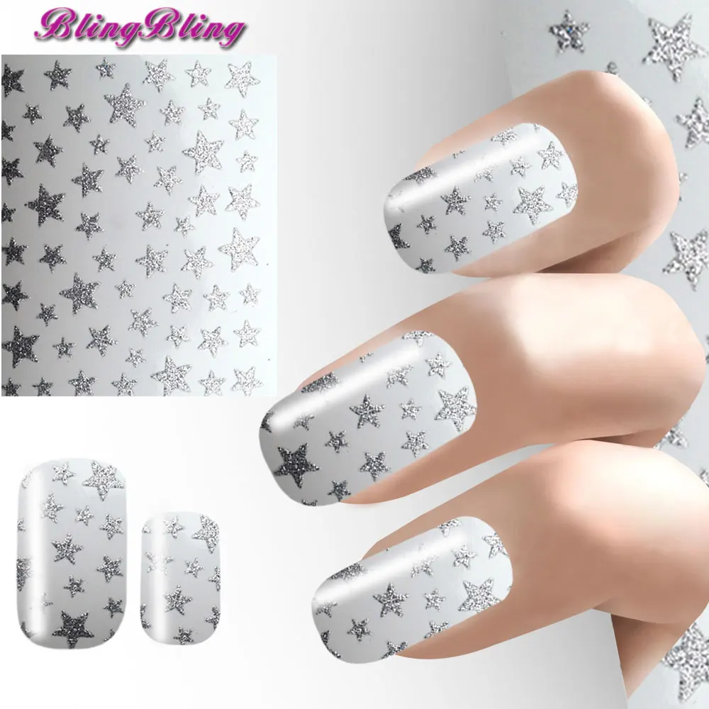 Blingbling 2 Простыни ногтей Наклейки 3D Красочные Блеск Звезды самоклеющиеся Дизайн