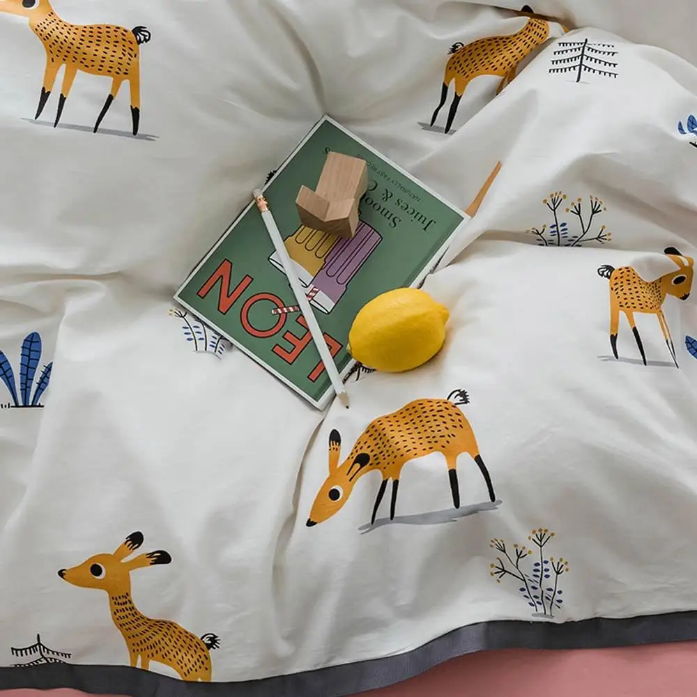 2019 INS мультяшный олень желтый пододеяльник набор хлопковый комплект постельного