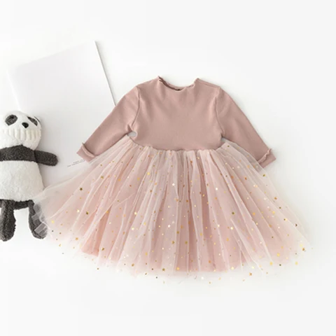Комплект одежды Humor Bear для маленьких девочек, украшенное звездами и луной, Сетчатое платье для маленьких девочек, боди с длинными рукавами, костюм, детская одежда