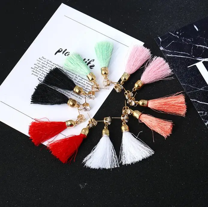 Long Rhinestone Tassel Earrings Fashion Women Statement Dangle Earring For Trendy Black red Fringe Drop brinco | Украшения и
