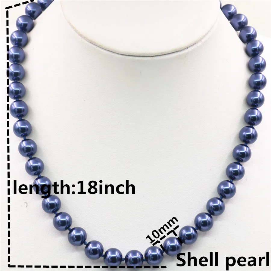 Очаровательное модное ожерелье с синим жемчугом 10 мм ракушками для женщин и