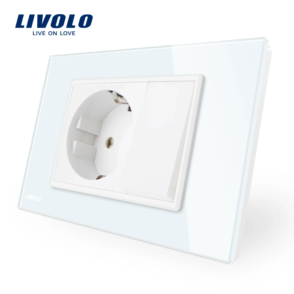 Livolo 16A настенная розетка с одним кнопочным переключателем белая/черная