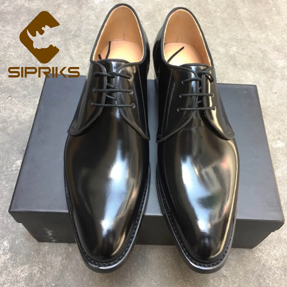 

SIPRIKS Mens Shiny Leather Shoes Imported Italian Calf Leather Black Dress Derby Shoes Pointed Toe Goodyear Welted Oxfords 2021
