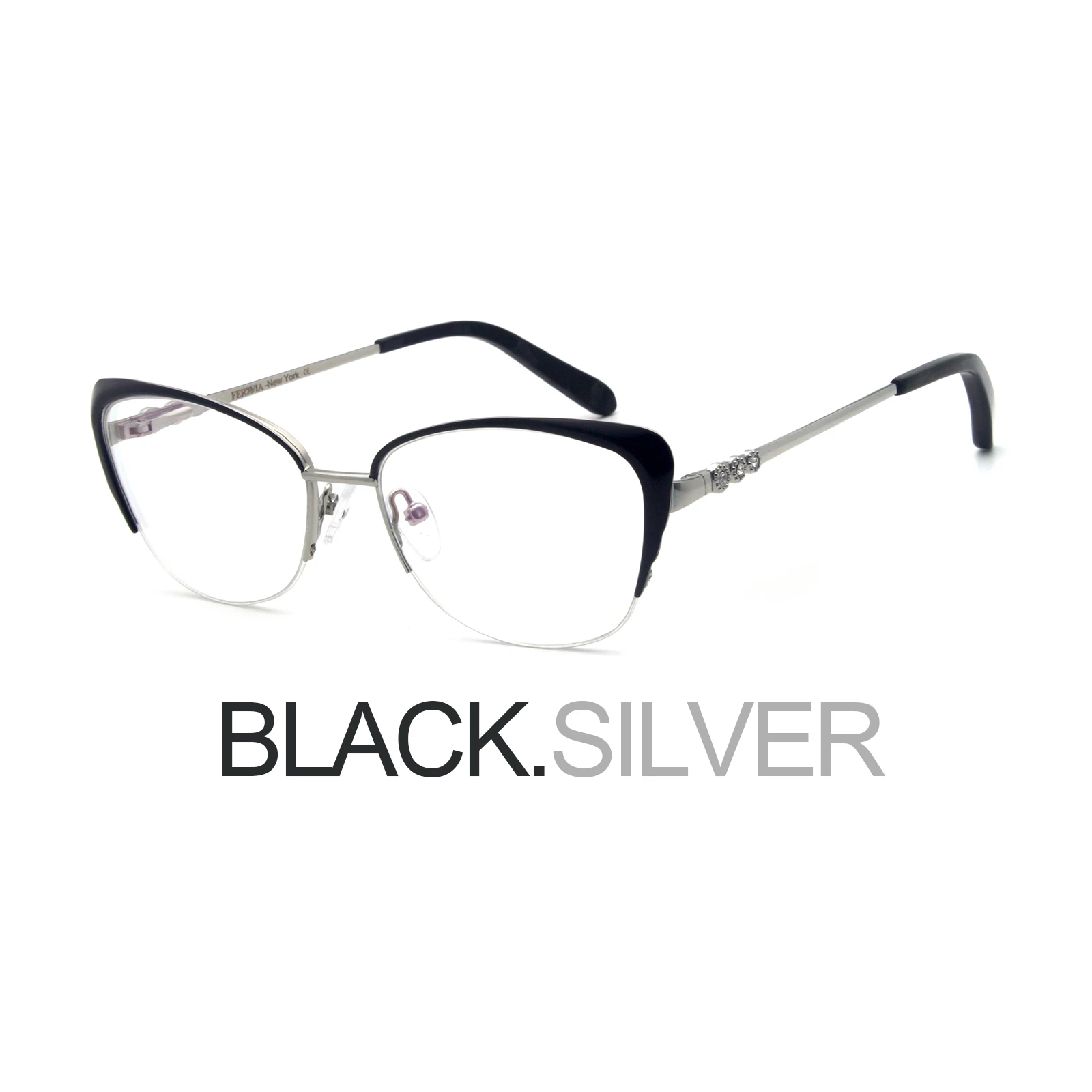 Black Silver Женские винтажные брендовые дизайнерские очки «кошачий глаз» по рецепту, очки без оправы, оптическая оправа FVG7001 - Цвет оправы: Black Silver