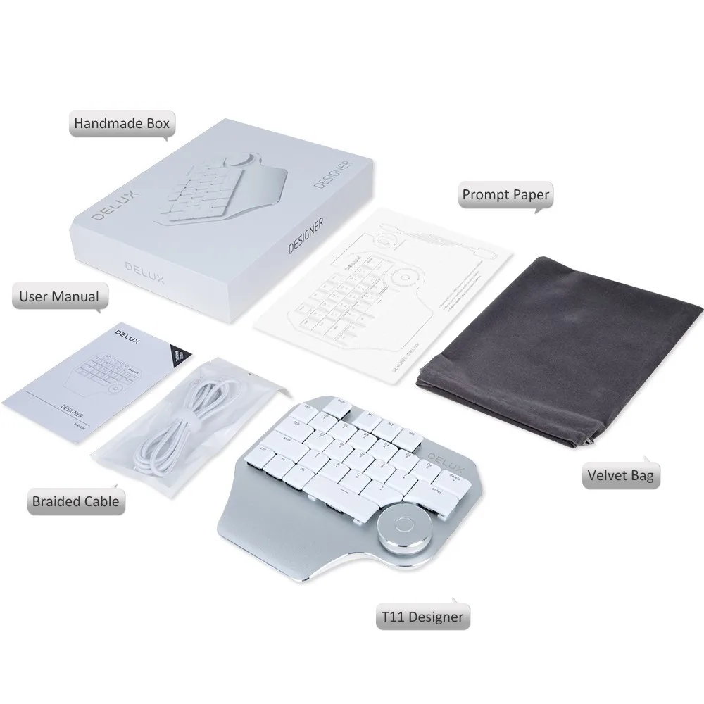 Delux T11 Designer Keyboard With Smart Dial 3 Group Customizable Keys Keypad Mechanical Single Hand For Gaming Software