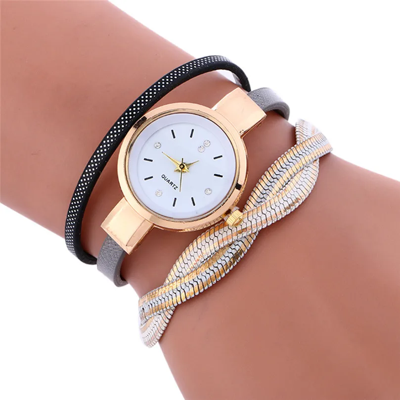 Женские Модные часы Обёрточная бумага плетения вокруг браслет леди Женщины
