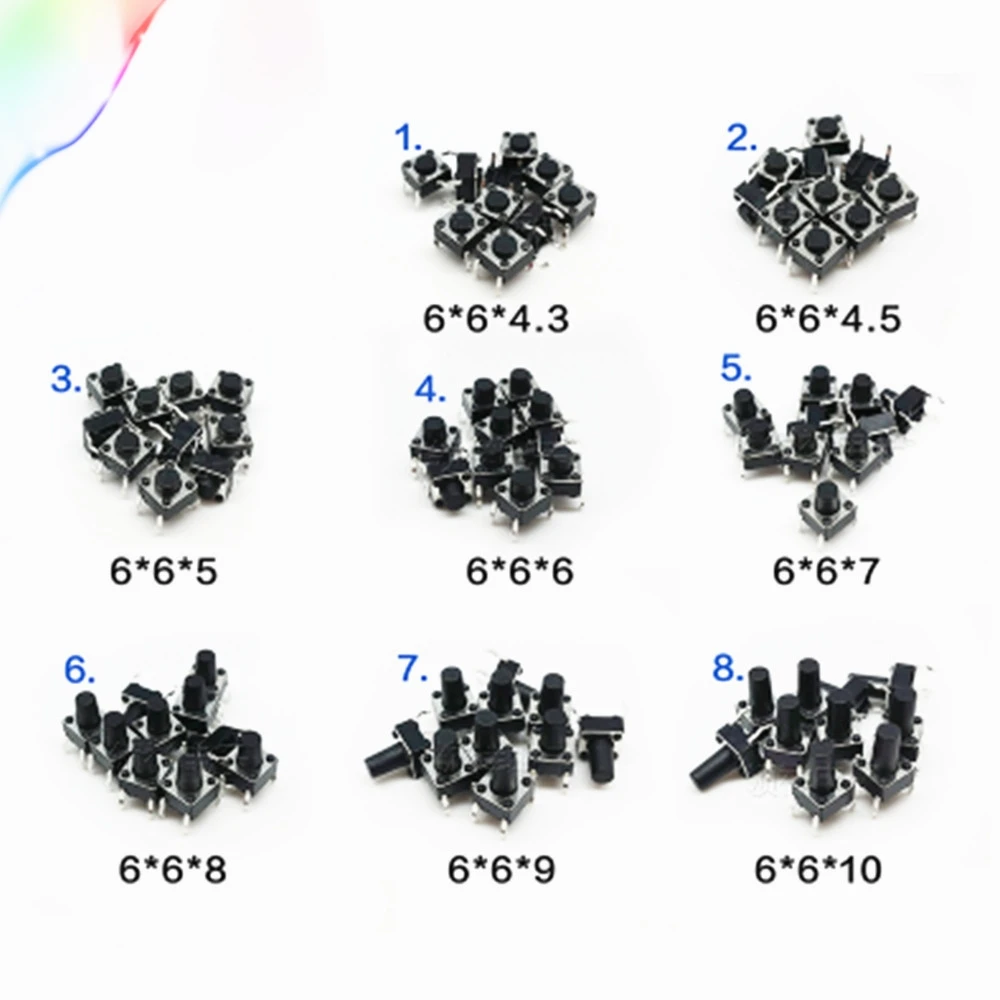 80PCS 6 * 6* 4.3/4.5/5/6/7 8/9/10 touch switch hybrid key package x6 |