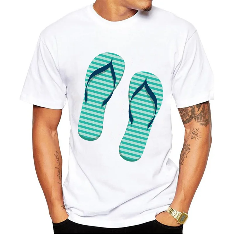 Синий тапочки Футболка с принтом Для мужчин модные Дизайн крутая футболка