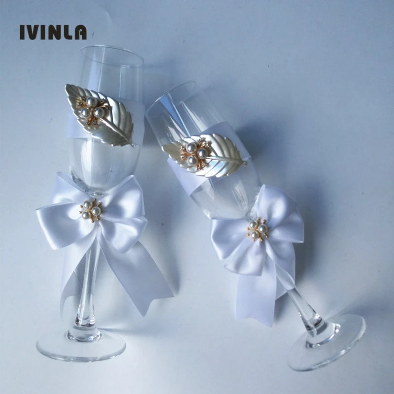 

Newest 1 Pearl Leaf Wedding Wine Cup Champagne Toasting Glasses Set Wedding Bridal Shower Gift Wine Cup