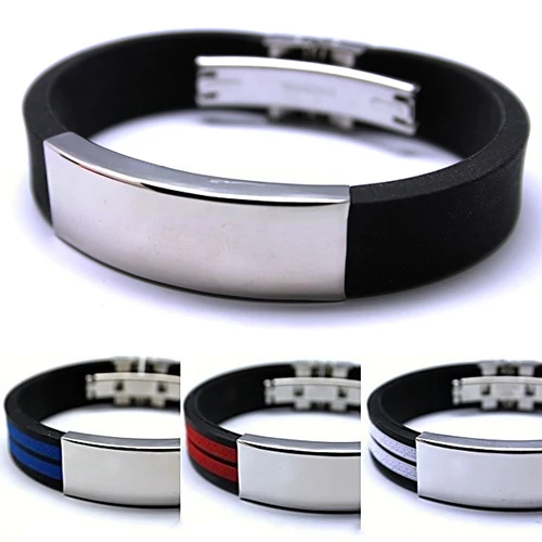 Мужской браслет из нержавеющей стали резиновый черный разноцветный Модный