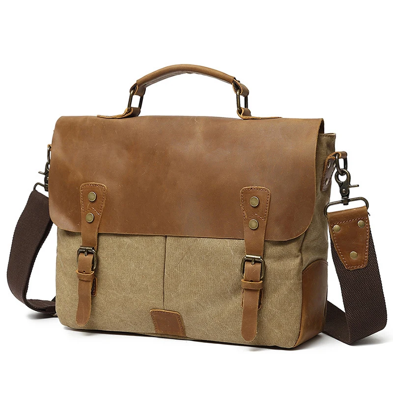 Canvas Bag Cow Leather Portable Briefcase Laptop Bag Business Briefcase Leather Briefcases Men