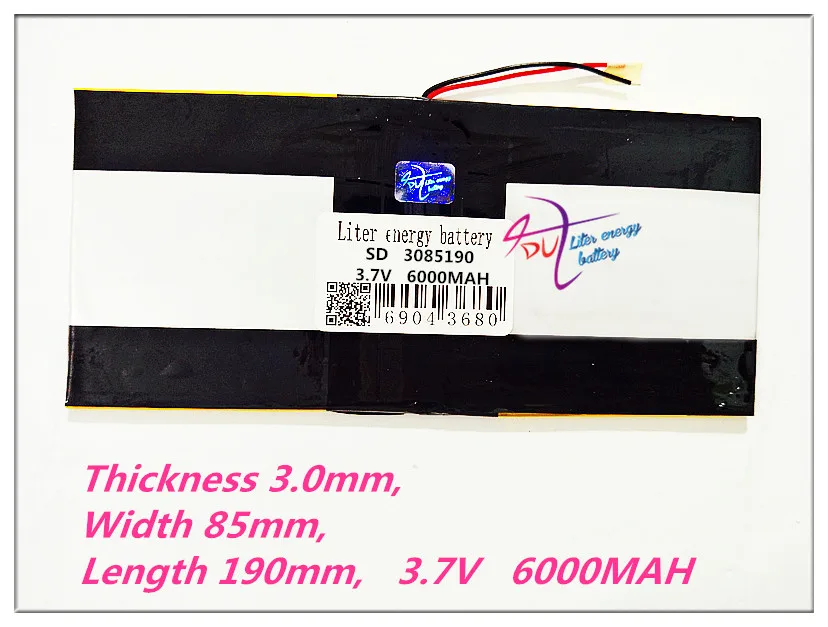 

3085190 3.7V 6000MAH Polymer rechargeable batteries MP3 MP4 DVD Universal Li-ion battery for tablet pc 7 inch 8 inch 9inch