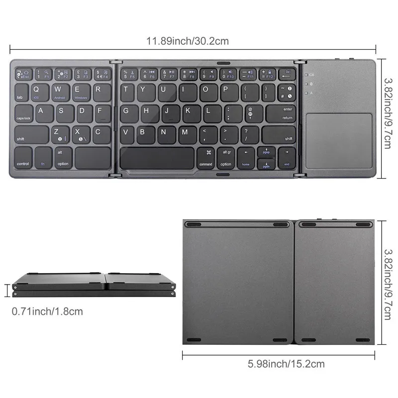 B033 Twice Folding Bluetooth Keyboard Rechargeable Wireless Slim Portable Foldable Touchpad Keypad for ipad Tablet PC | Компьютеры и