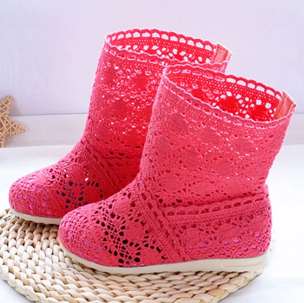 Watermelon red CHIRARROSE/Новинка; модные детские вязаные летние сапоги с сеткой; детские вязаные повседневные сапоги для девочек; детская обувь - Цвет: Watermelon red