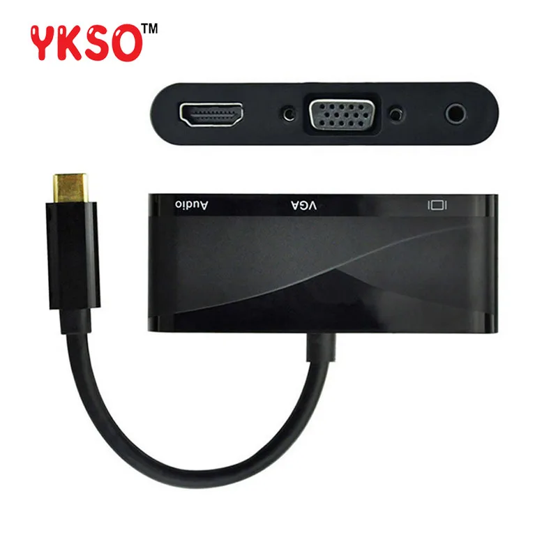 YKSO USB C Тип к HDMI VGA 3 5 мм аудио адаптер в 1 Thunderbolt Порты и разъёмы совместимы + 2 0