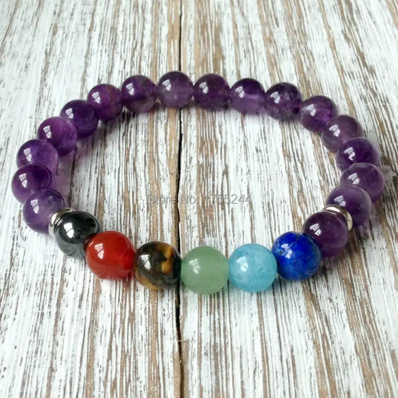 SN1056 Модный женский браслет с короной чакры фиолетовыми камнями бусинами модный