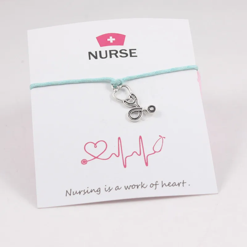Nurse Gift Charm Friendship Bracelet Wish Card Nurse's Day Stethoscope Pendant Women Men Jewelry Lucky Love Rope Bracelets | Украшения