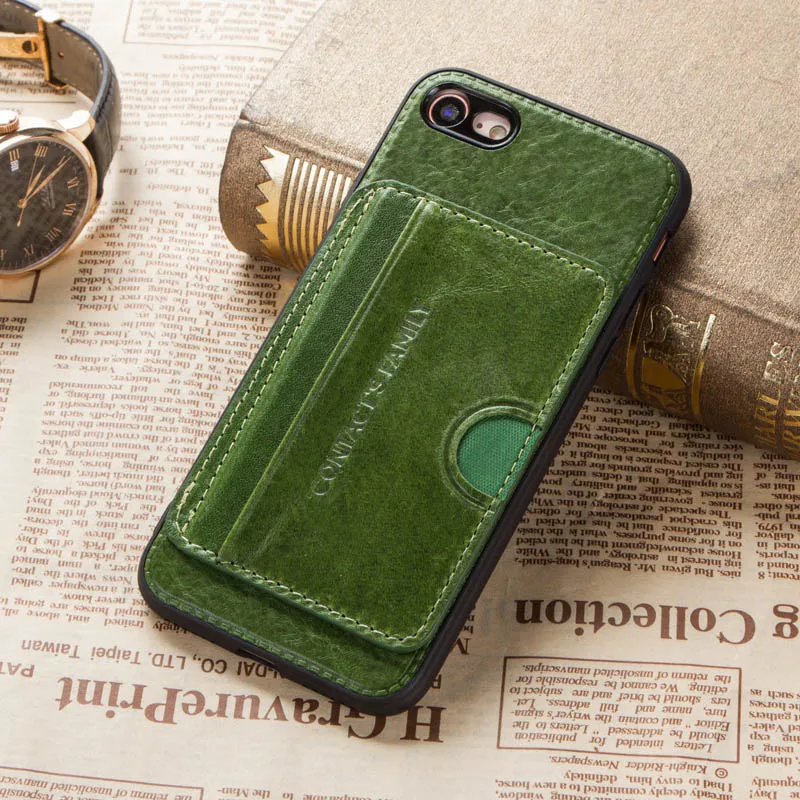 CF1002-Green Защитный чехол для iPhone 7 8 в стиле ретро из натуральной кожи, чехол для телефона с отделением для кредитных карт для iPhone 8, чехол-кошелек с полным покрытием - Цвет: CF1002-Green