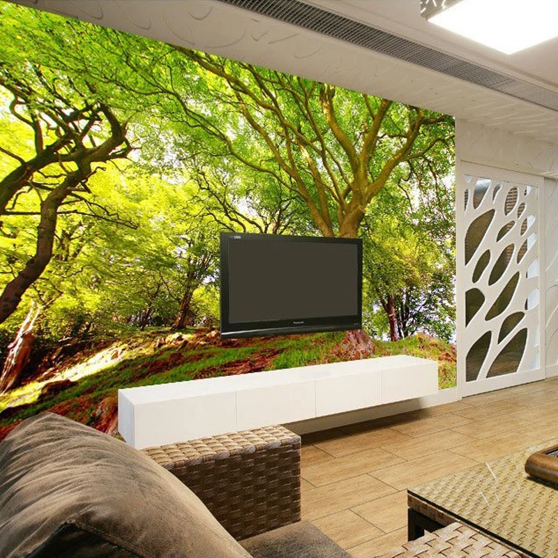3D обои природа пейзаж зеленый лес фотообои гостиная диван ТВ фон настенный домашний декор экологически чистые обои м