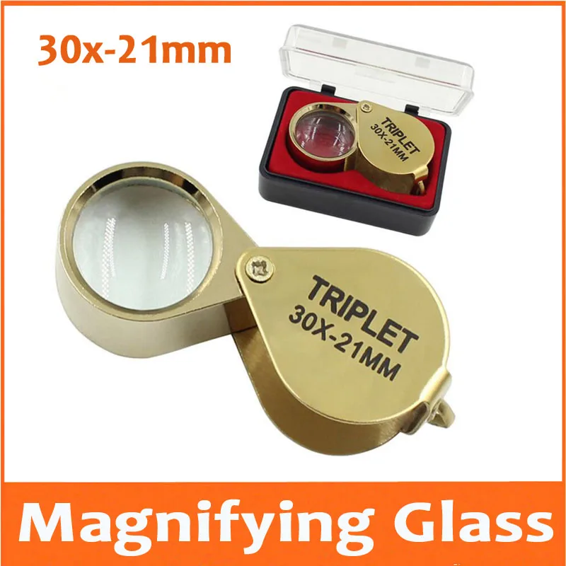 

30X 21mm Golden Metal Gift Toys Pocket Magnifier Jewelry Gem Identifying Magnifying Glass Educational Loupe for Children
