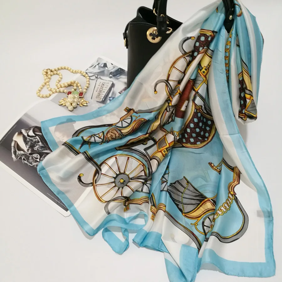 Шелковый шарф с принтом шарфы платки шаль хиджаб роскошный бренд Bufandas накидка