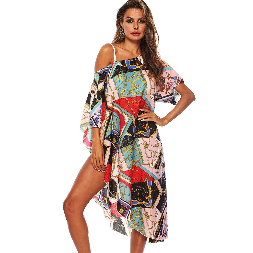 Womail Cover-Ups Women Sexy Off Shoulder Fashion Print Swimsuit Bikini Swimwear Dress Loose Short Sleeve swimwear W30418 | Женская