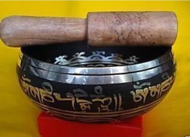YM 312 4.5&quot Tibetan Words Mantra Lucky Buddhism Singing Bowl hand hammered Mallet Antique Garden Decoration Silver Brass | Дом и сад