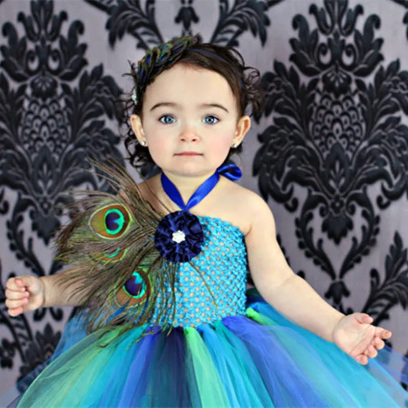 Платье-пачка для девочек с перьями и павлином | Детская одежда обувь
