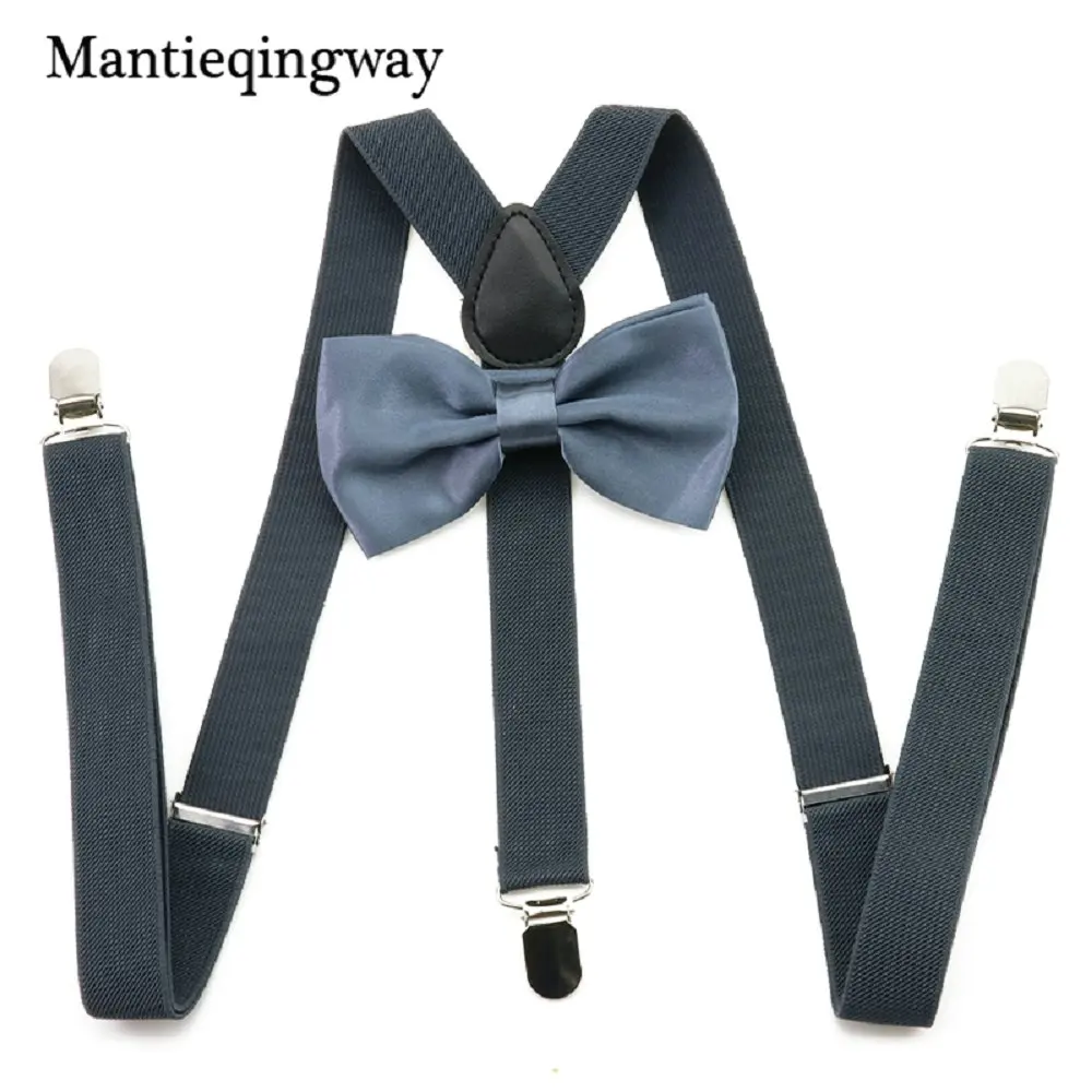Deep Gery Mantieqingway, унисекс, 2,5 см, эластичные галстуки-бабочки с подтяжками, набор для мужчин, женщин, взрослых, 3 зажима, Y, на спине, подтяжки, галстук-бабочка, набор, костюм - Цвет: Deep Gery