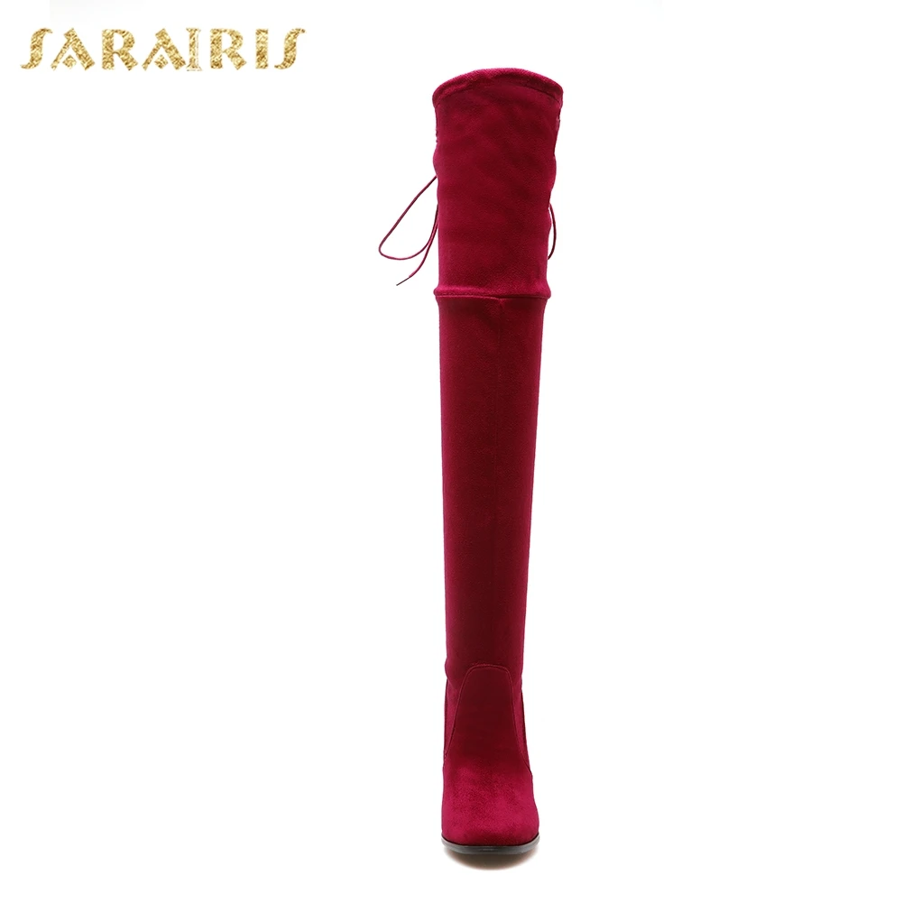 SARAIRIS/Прямая поставка; большие размеры 32-46; зимние плюшевые высокие сапоги; женская обувь; женские вечерние сапоги на высоком каблуке-шпильке