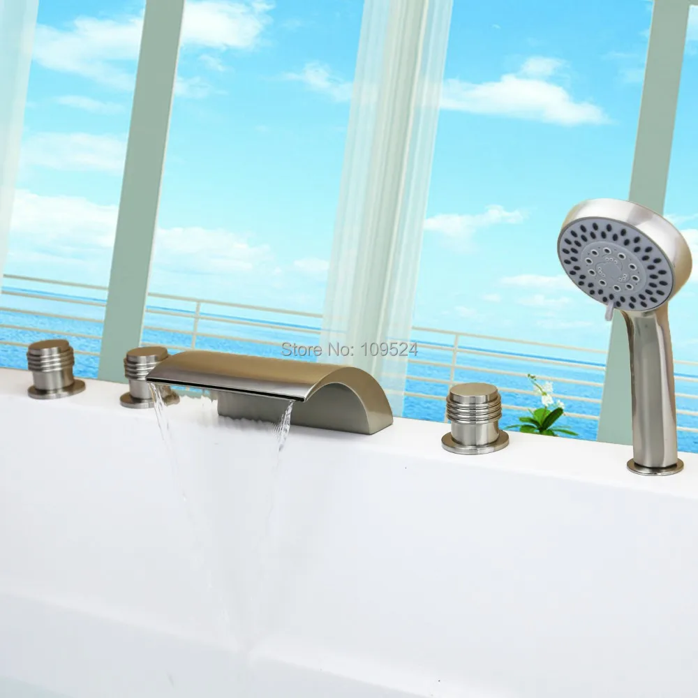 Бесплатная доставка матовый никелевый водопад 5 шт. широкий смеситель для ванны с