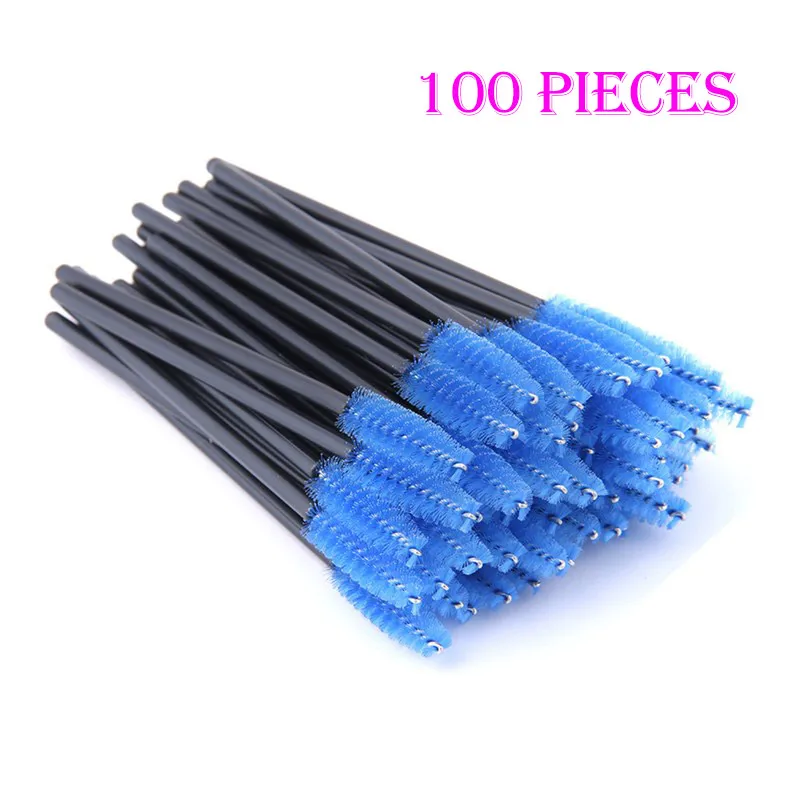 100pcs-BL 50/100 шт. Наращивание ресниц одноразовые макияж кисти для бровей тушь для ресниц аппликатор ресницы глаз косметические кисти набор макияж набор - Handle Color: 100pcs-BL
