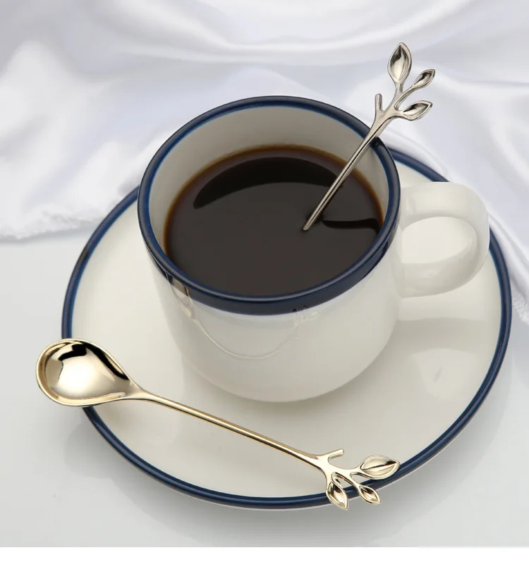 1 предмет Королевский Стиль небольшой творческий ветка лист Кофе ложки столовые