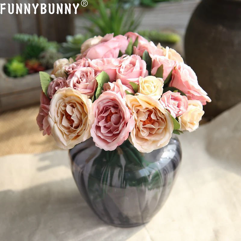 FUNNYBUNNY Artificial Lotus Flowers Silk Fake Bridal Bouquet Rose Leaf Flower Home Office Wedding Party Decor | Дом и сад