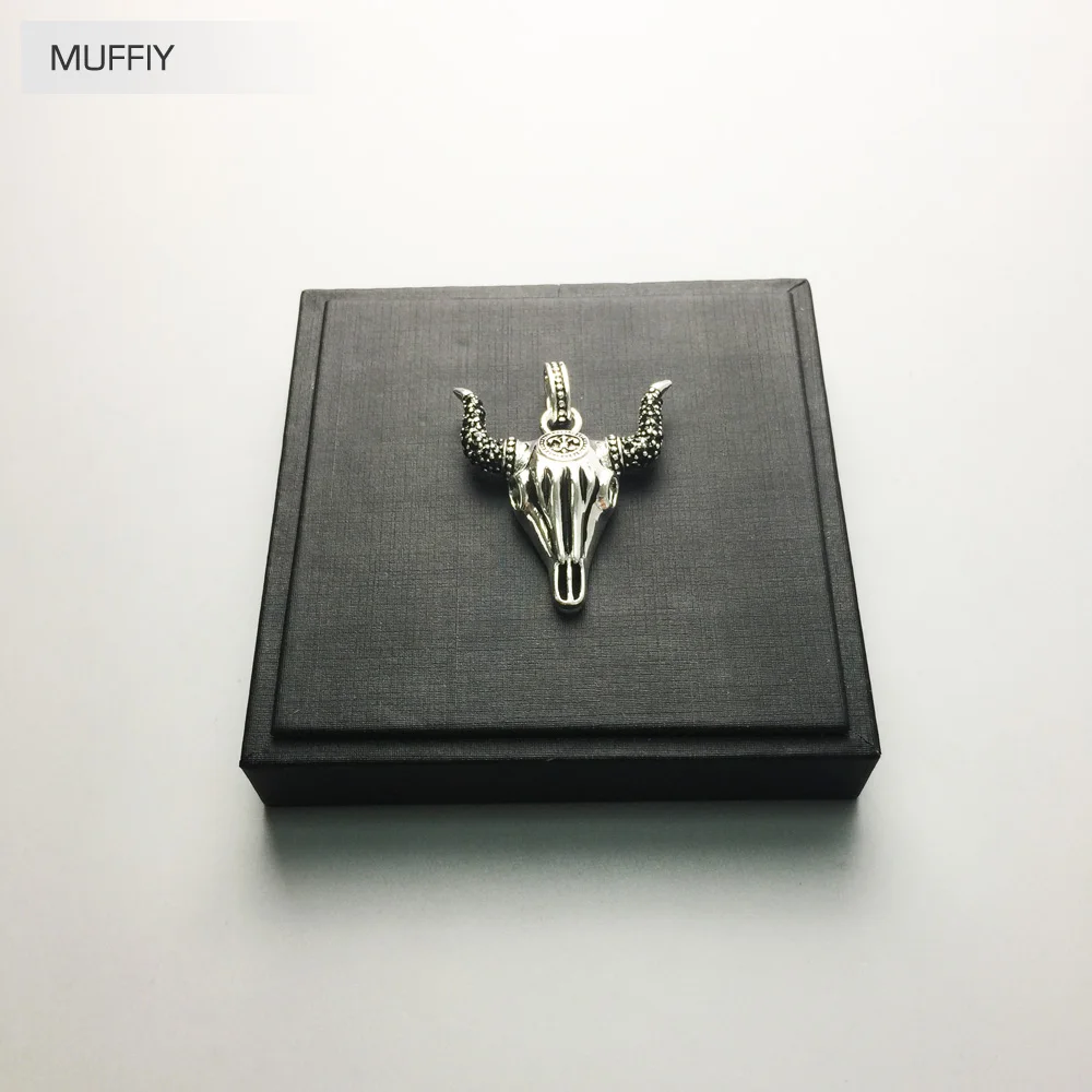 Подвеска из черного серебра с черепом быка модная бунтальная подвеска в